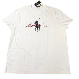 Polo Ralph Lauren White Big Pony Script Graphic T-Shirt Classic Fit XXL NWT